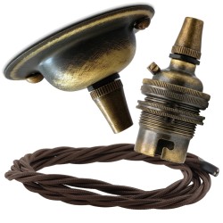 Antique Brass Ceiling Pendant Kit and B22 Lampholder with Mocha Brown Flex Antique Brass Ceiling Pendant Kit and B22 Lampholder with Mocha Brown Flex