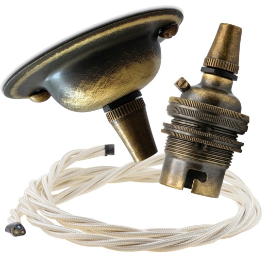 Antique Brass Ceiling Pendant Kit and B22 Lampholder with Classic Ivory Flex Antique Brass Ceiling Pendant Kit and B22 Lampholder with Classic Ivory Flex