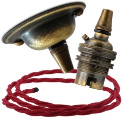 Antique Brass Ceiling Pendant Kit and B22 Lampholder with Bright Red Flex