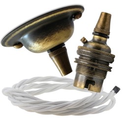Antique Brass Ceiling Pendant Kit and B22 Lampholder with White Flex