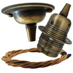 Antique Brass Ceiling Pendant Kit and E27 Lampholder with Antique Gold Flex Antique Brass Ceiling Pendant Kit and E27 Lampholder with Antique Gold Flex