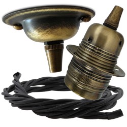 Antique Brass Ceiling Pendant Kit and E27 Lampholder with Black Flex Antique Brass Ceiling Pendant Kit and E27 Lampholder with Black Flex