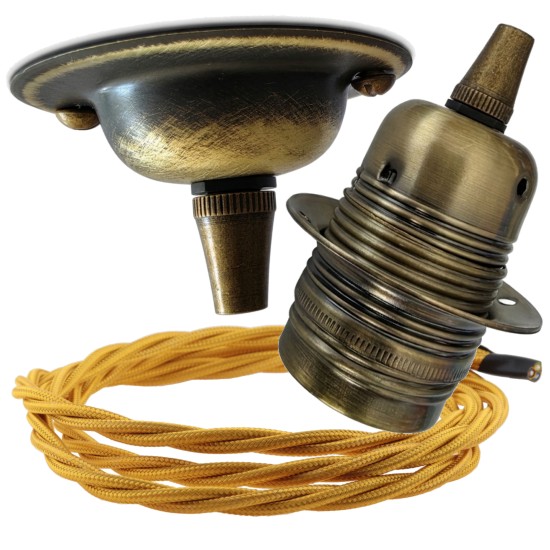 Antique Brass Ceiling Pendant Kit and E27 Lampholder with Gold Flex Antique Brass Ceiling Pendant Kit and E27 Lampholder with Gold Flex