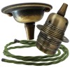 Antique Brass Ceiling Pendant Kit and E27 Lampholder with Green Flex