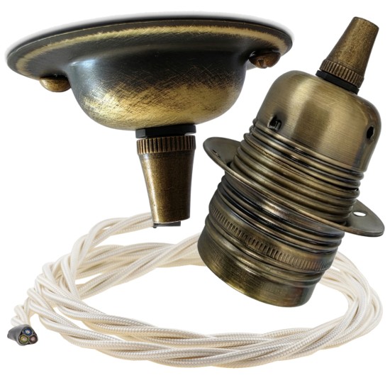 Antique Brass Ceiling Pendant Kit and E27 Lampholder with Classic Ivory Flex Antique Brass Ceiling Pendant Kit and E27 Lampholder with Classic Ivory Flex