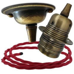 Antique Brass Ceiling Pendant Kit and E27 Lampholder with Bright Red Flex Antique Brass Ceiling Pendant Kit and E27 Lampholder with Bright Red Flex