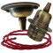 Antique Brass Ceiling Pendant Kit and E27 Lampholder with Bright Red Flex