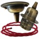 Antique Brass Ceiling Pendant Kit and E27 Lampholder with Bright Red Flex
