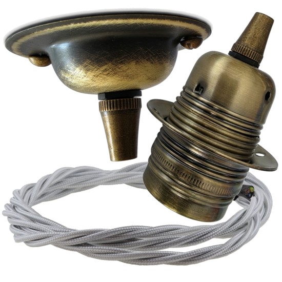 Antique Brass Ceiling Pendant Kit and E27 Lampholder with Silver Flex Antique Brass Ceiling Pendant Kit and E27 Lampholder with Silver Flex
