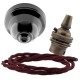 Black Bakelite Ceiling Pendant Kit with B22 Antique Brass Lampholder and Rich Burgundy Flex