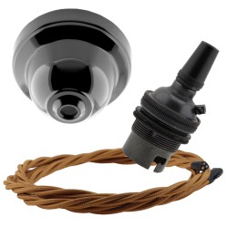 Black Bakelite Ceiling Pendant Kit and B22 Bronze Bulb Holder with 1M Antique Gold Flex Black Bakelite Ceiling Pendant Kit and B22 Bronze Bulb Holder with 1M Antique Gold Flex