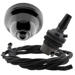 Black Bakelite Ceiling Pendant Kit and B22 Bronze Bulb Holder with 1M Black Flex Black Bakelite Ceiling Pendant Kit and B22 Bronze Bulb Holder with 1M Black Flex