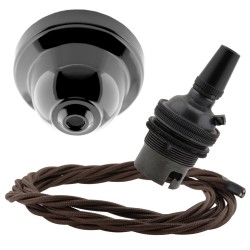 Black Bakelite Ceiling Pendant Kit and B22 Bronze Bulb Holder with 1M Brown Flex Black Bakelite Ceiling Pendant Kit and B22 Bronze Bulb Holder with 1M Brown Flex