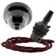 Black Bakelite Ceiling Pendant Kit and B22 Bronze Bulb Holder with 1M Burgundy Flex