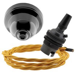 Black Bakelite Ceiling Pendant Kit and B22 Bronze Bulb Holder with 1M Gold Flex Black Bakelite Ceiling Pendant Kit and B22 Bronze Bulb Holder with 1M Gold Flex