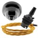 Black Bakelite Ceiling Pendant Kit and B22 Bronze Bulb Holder with 1M Gold Flex