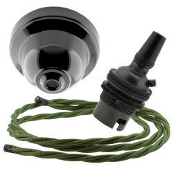 Black Bakelite Ceiling Pendant Kit and B22 Bronze Bulb Holder with 1M Green Flex Black Bakelite Ceiling Pendant Kit and B22 Bronze Bulb Holder with 1M Green Flex