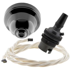 Black Bakelite Ceiling Pendant Kit and B22 Bronze Bulb Holder with 1M Ivory Flex Black Bakelite Ceiling Pendant Kit and B22 Bronze Bulb Holder with 1M Ivory Flex