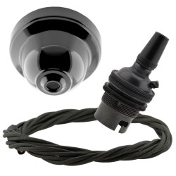 Black Bakelite Ceiling Pendant Kit and B22 Bronze Bulb Holder with 1M Khaki Green Flex Black Bakelite Ceiling Pendant Kit and B22 Bronze Bulb Holder with 1M Khaki Green Flex