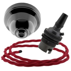 Black Bakelite Ceiling Pendant Kit and B22 Bronze Bulb Holder with 1M Bright Red Flex Black Bakelite Ceiling Pendant Kit and B22 Bronze Bulb Holder with 1M Bright Red Flex