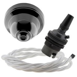 Black Bakelite Ceiling Pendant Kit and B22 Bronze Bulb Holder with 1M White Flex Black Bakelite Ceiling Pendant Kit and B22 Bronze Bulb Holder with 1M White Flex