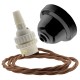 Black Bakelite Ceiling Pendant Kit with B22 White Thermoset Lampholder and Bronze Flex Black Bakelite Ceiling Pendant Kit with B22 White Thermoset Lampholder and Bronze Flex