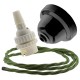Black Bakelite Ceiling Pendant Kit with B22 White Thermoset Lampholder and Green Flex Black Bakelite Ceiling Pendant Kit with B22 White Thermoset Lampholder and Green Flex