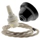 Black Bakelite Ceiling Pendant Kit with B22 White Thermoset Lampholder and Linen Flex Black Bakelite Ceiling Pendant Kit with B22 White Thermoset Lampholder and Linen Flex
