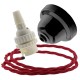 Black Bakelite Ceiling Pendant Kit with B22 White Thermoset Lampholder and Bright Red Flex