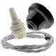 Black Bakelite Ceiling Pendant Kit with B22 White Thermoset Lampholder and Silver Flex Black Bakelite Ceiling Pendant Kit with B22 White Thermoset Lampholder and Silver Flex