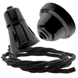 Black Bakelite Ceiling Pendant Kit with B22 Black Traditional Lampholder and Black Flex Black Bakelite Ceiling Pendant Kit with B22 Black Traditional Lampholder and Black Flex