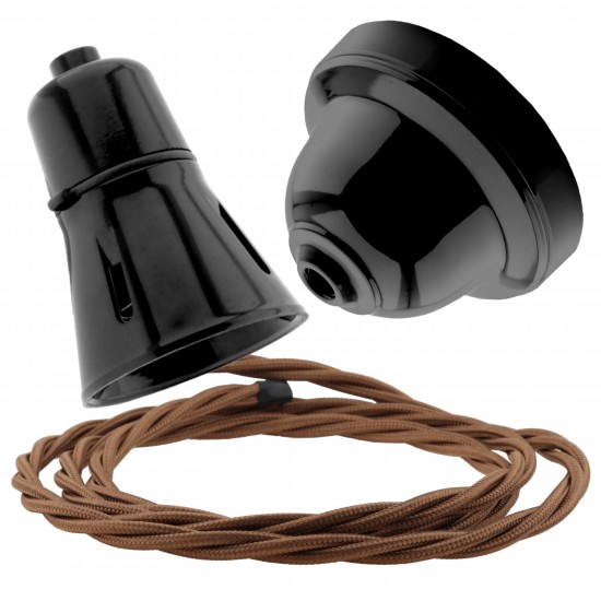 Black Bakelite Ceiling Pendant Kit with B22 Black Traditional Lampholder and Bronze Flex