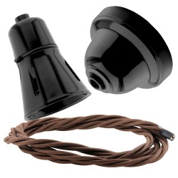 Black Bakelite Ceiling Pendant Kit with B22 Black Traditional Lampholder and Brown Flex Black Bakelite Ceiling Pendant Kit with B22 Black Traditional Lampholder and Brown Flex