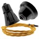 Black Bakelite Ceiling Pendant Kit with B22 Black Traditional Lampholder and Gold Flex