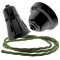 Black Bakelite Ceiling Pendant Kit with B22 Black Traditional Lampholder and Green Flex