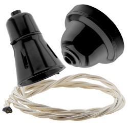 Black Bakelite Ceiling Pendant Kit with B22 Black Traditional Lampholder and Classic Ivory Flex Black Bakelite Ceiling Pendant Kit with B22 Black Traditional Lampholder and Classic Ivory Flex