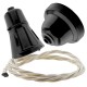 Black Bakelite Ceiling Pendant Kit with B22 Black Traditional Lampholder and Classic Ivory Flex