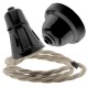 Black Bakelite Ceiling Pendant Kit with B22 Black Traditional Lampholder and Linen Flex