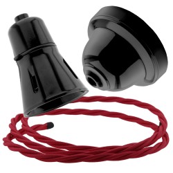 Black Bakelite Ceiling Pendant Kit with B22 Black Traditional Lampholder and Bright Red Flex Black Bakelite Ceiling Pendant Kit with B22 Black Traditional Lampholder and Bright Red Flex