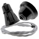 Black Bakelite Ceiling Pendant Kit with B22 Black Traditional Lampholder and Silver Flex