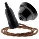 Black Bakelite Ceiling Pendant Kit with B22 Black Bakelite Lampholder and Bronze Flex