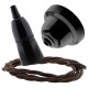 Black Bakelite Ceiling Pendant Kit with B22 Black Bakelite Lampholder and Mocha Brown Flex