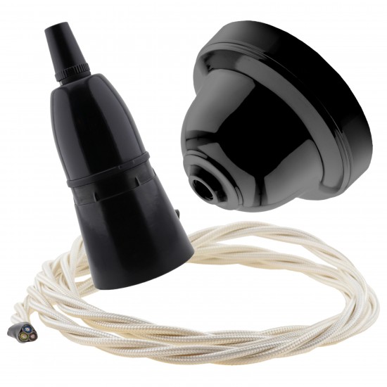 Black Bakelite Ceiling Pendant Kit with B22 Black Bakelite Lampholder and Classic Ivory Flex Black Bakelite Ceiling Pendant Kit with B22 Black Bakelite Lampholder and Classic Ivory Flex