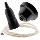 Black Bakelite Ceiling Pendant Kit with B22 Black Bakelite Lampholder and Classic Ivory Flex