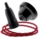 Black Bakelite Ceiling Pendant Kit with B22 Black Bakelite Lampholder and Bright Red Flex