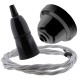 Black Bakelite Ceiling Pendant Kit with B22 Black Bakelite Lampholder and Silver Flex