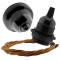 Black Bakelite Ceiling Pendant Kit and E27 Bulb Holder with Antique Gold Flex