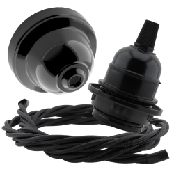 Black Bakelite Ceiling Pendant Kit and E27 Bulb Holder with Black Flex Black Bakelite Ceiling Pendant Kit and E27 Bulb Holder with Black Flex