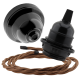 Black Bakelite Ceiling Pendant Kit and E27 Bulb Holder with Bronze Flex