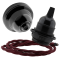 Black Bakelite Ceiling Pendant Kit and E27 Bulb Holder with Rich Burgundy Flex
